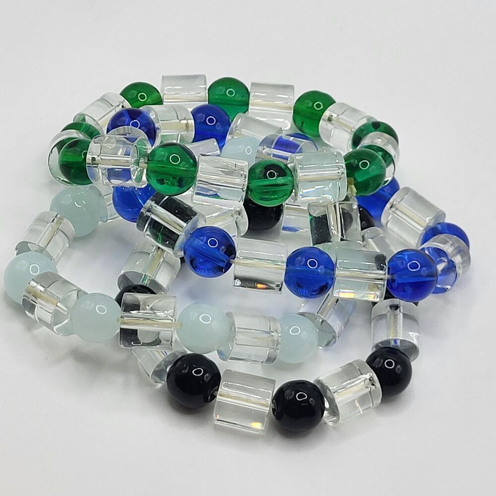 Bohemian Chunky Set of 4 Glass Beaded Bracelets 7.5in